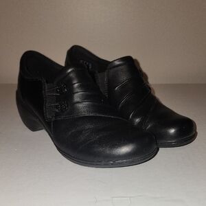 Clarks Black Women's Slip-On Loafers with Decorative Buttons